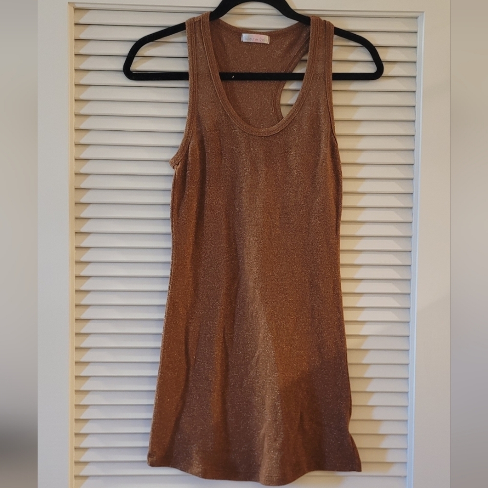 Couleur de Rose- Sparkly Thread Brown Racerback Long Tank Top